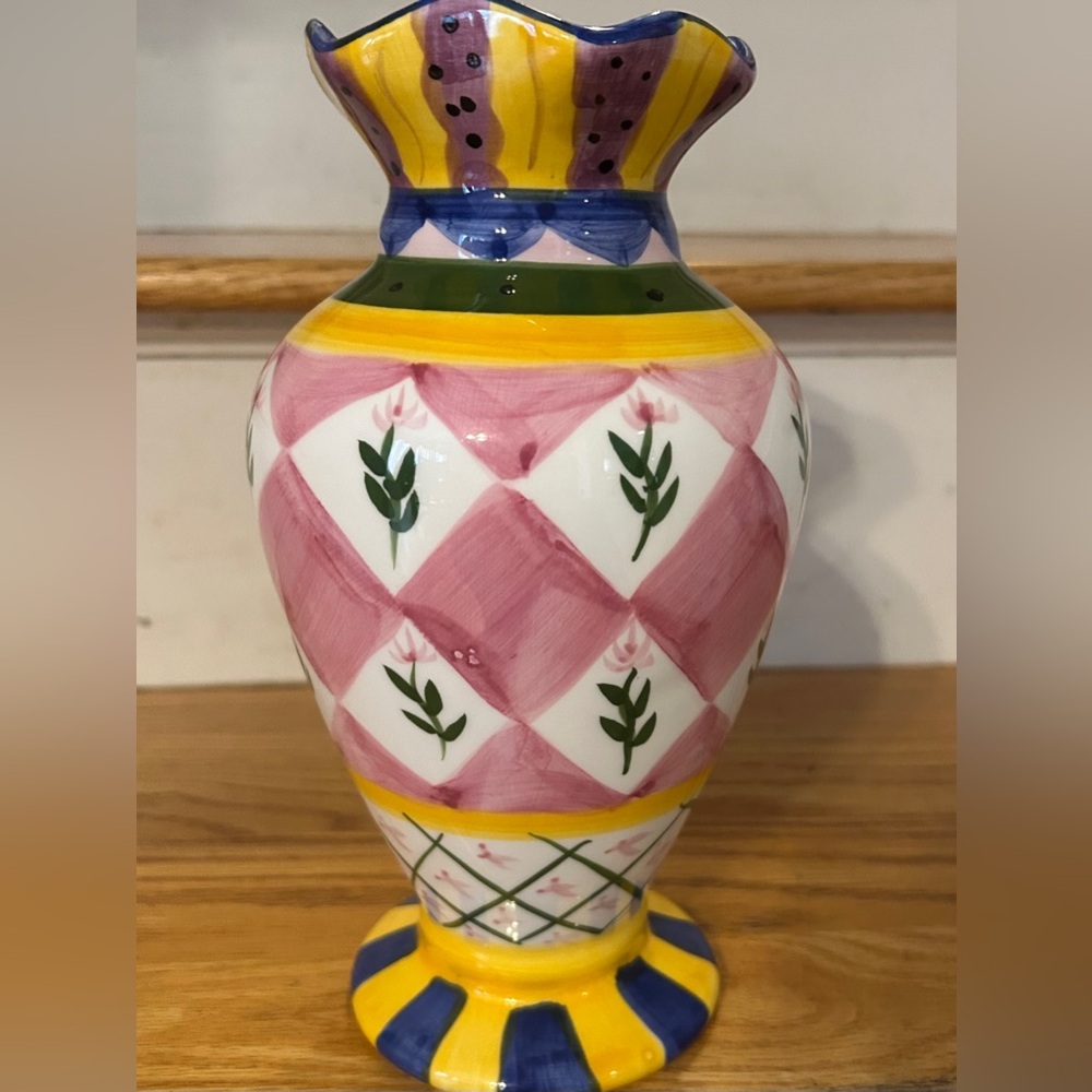 Retro Hand Painted Multicolor Vase. 90’s Vibe